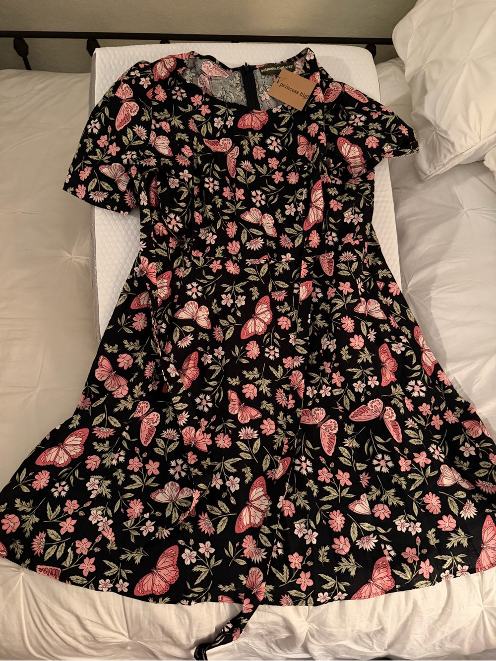 Princess Highway Black Dress with Pink Butterfly & Floral Print